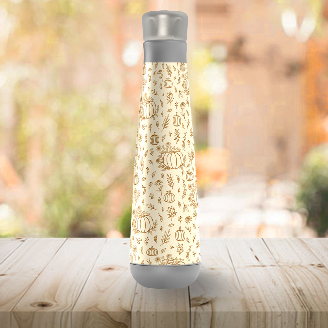 Floral Ink Pumpkin Peristyle Water Bottle with stainless steel design and floral pattern, perfect for hydration on-the-go.