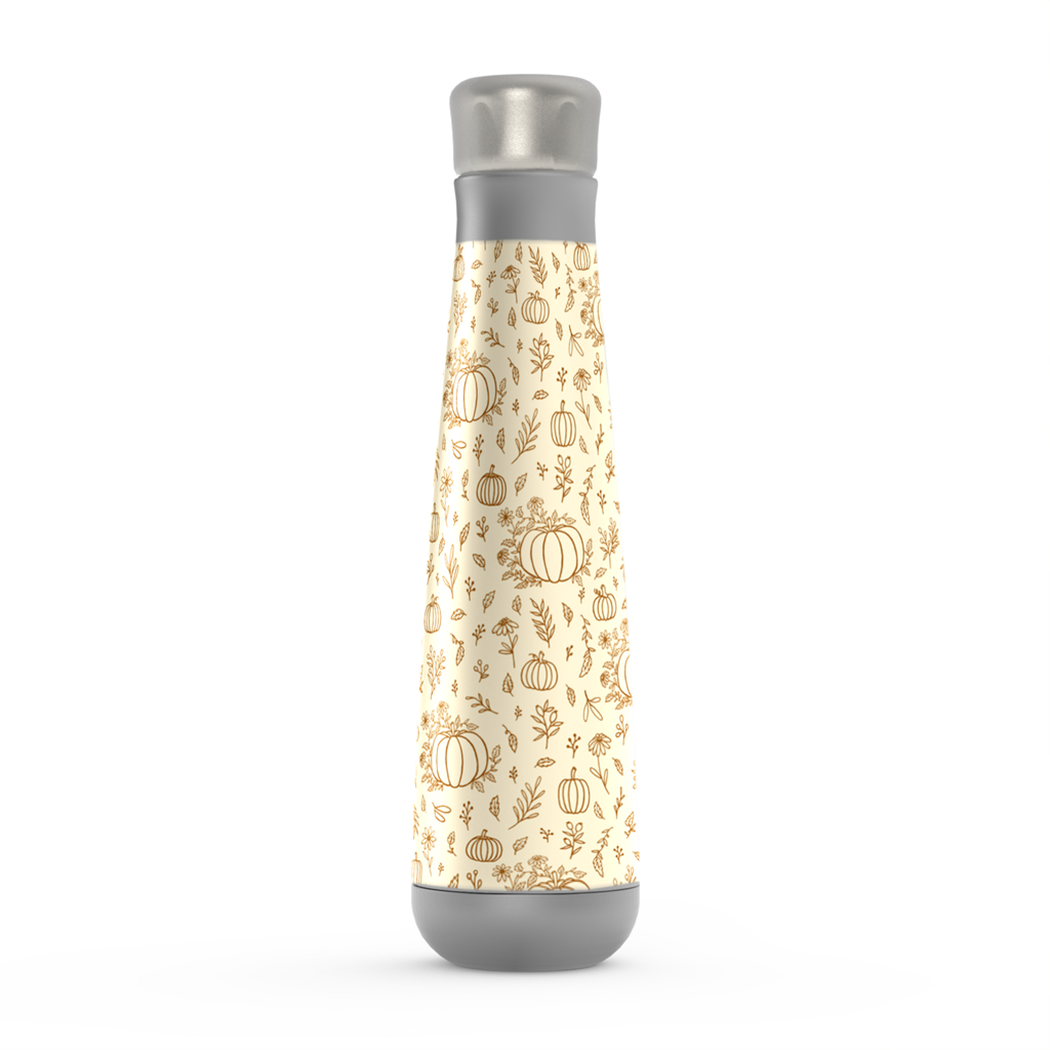 Floral Ink Pumpkin Peristyle Water Bottle with stainless steel design and floral pattern, perfect for hydration on-the-go.