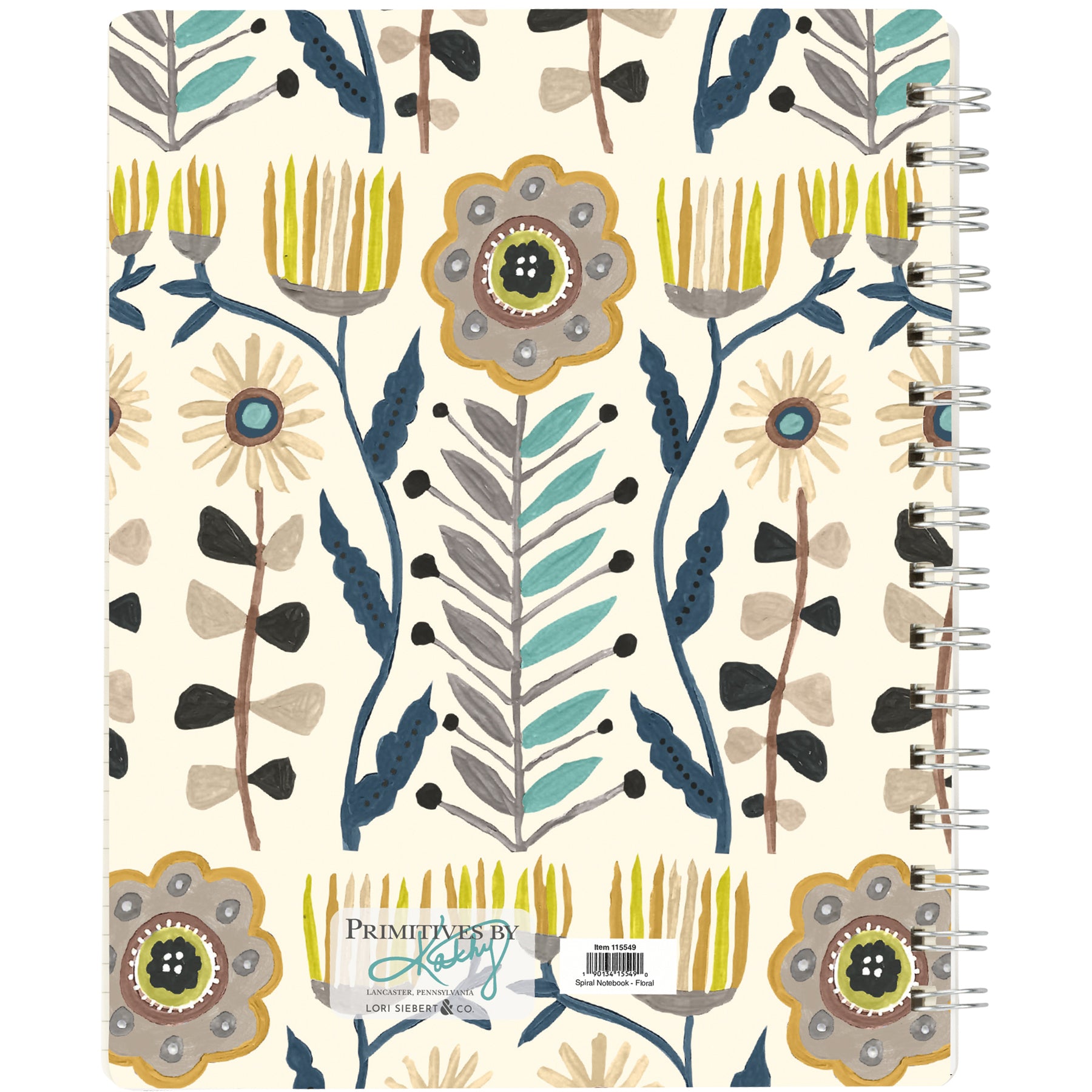 Floral Spiral Notebook featuring a whimsical folk art design with 120 lined pages, showcasing both front and back covers.