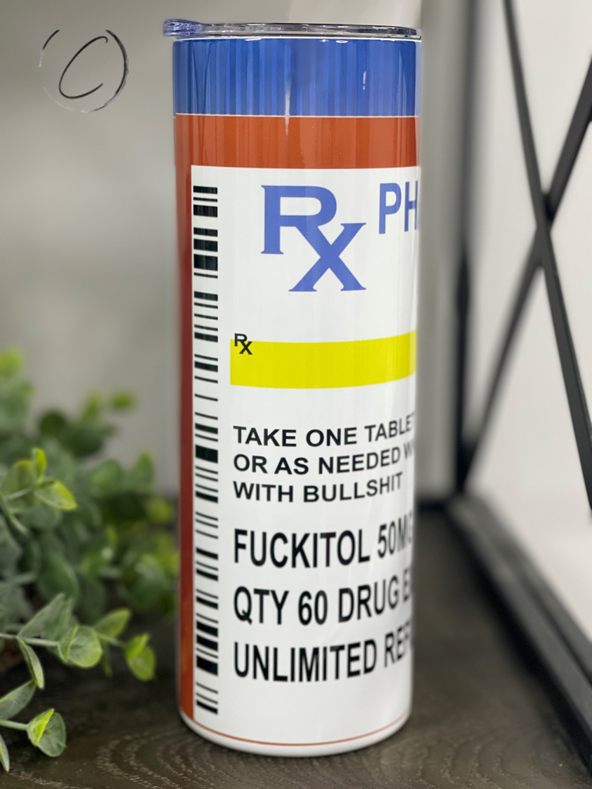 Fukitol 20oz Skinny Tumbler with vibrant full wrap design and reusable straw, showcasing its durable construction.