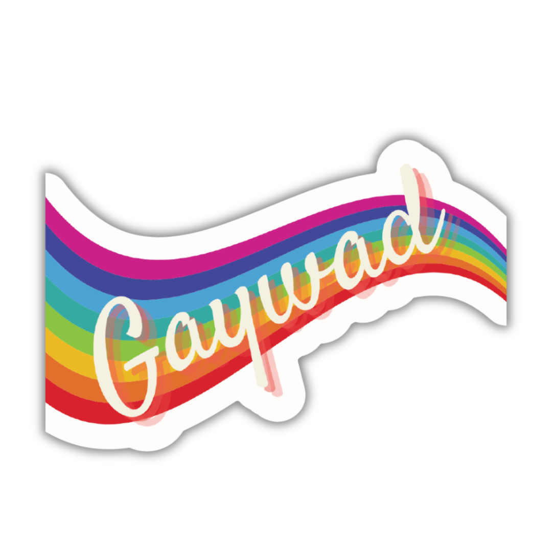 Gaywad '80s-'90 Retro LGBTQ+ glossy die cut vinyl sticker, vibrant colors and playful design.