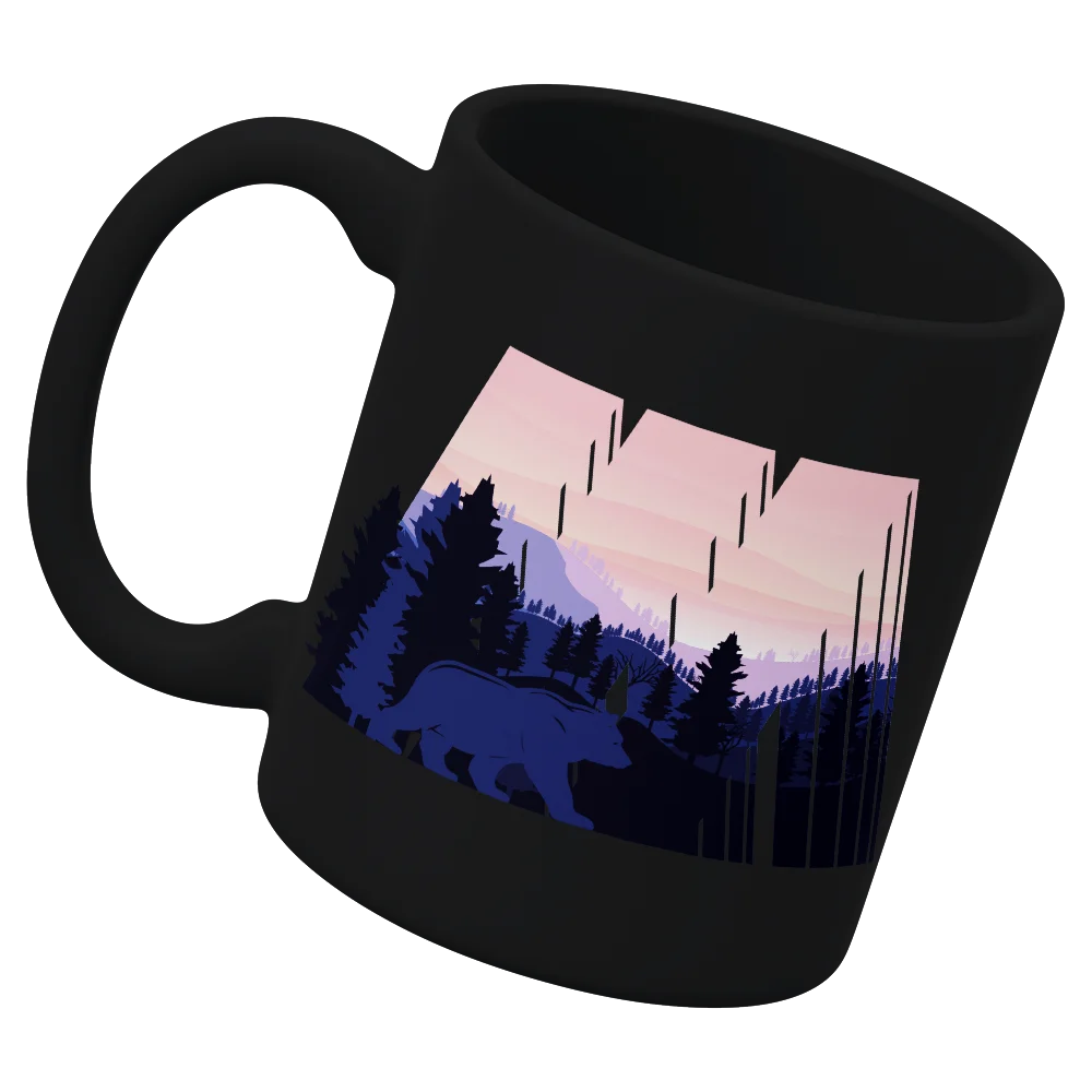 Geometric Camping White Coffee Mug with a playful design, showcasing its ceramic material and dimensions.