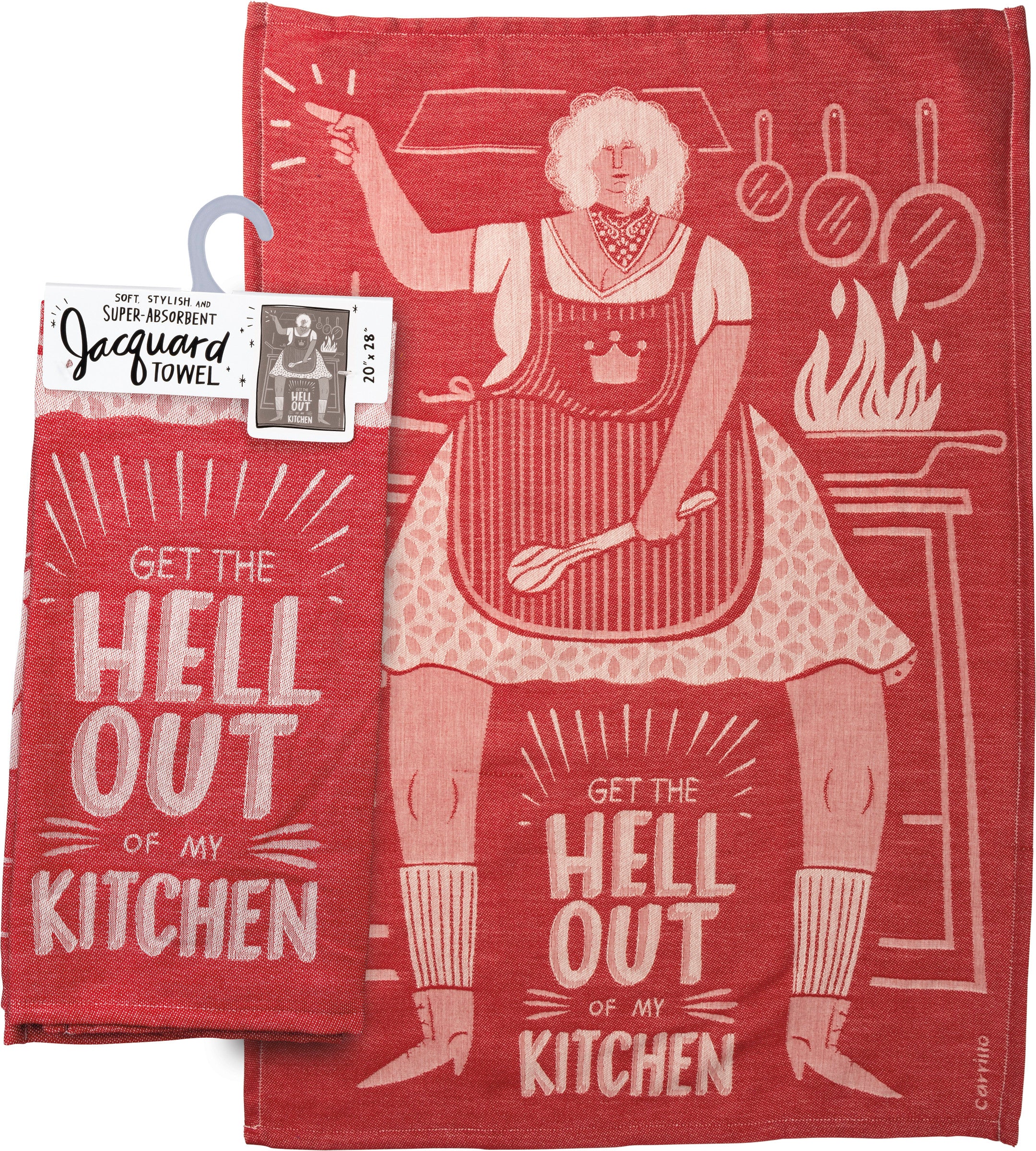 Get The Hell Out of My Kitchen Dish Cloth Towel, a humorous cotton kitchen towel with a stylish design.