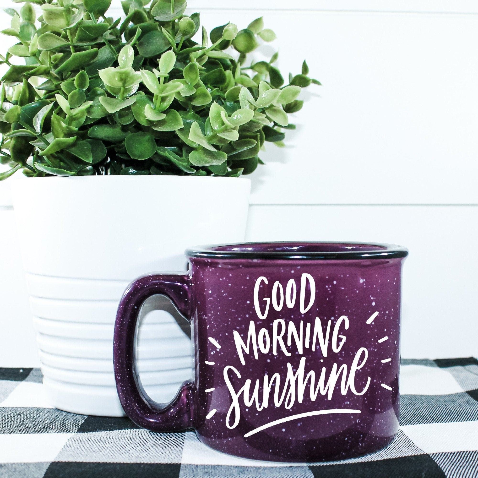 Good Morning Sunshine Campfire Mug with vibrant design, ceramic material, and comfortable handle.
