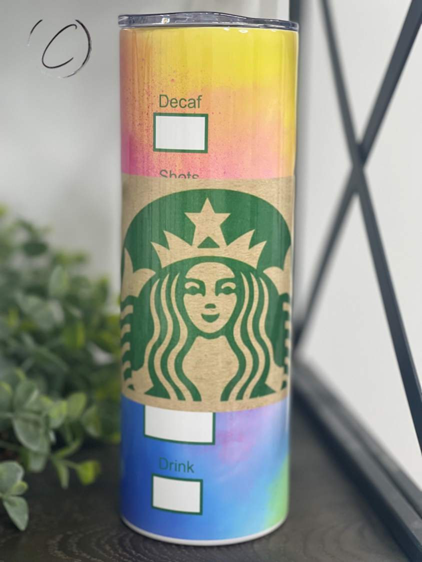 Groovy Starbucks 20oz Skinny Tumbler with vibrant design and reusable straw, perfect for hot and cold beverages.