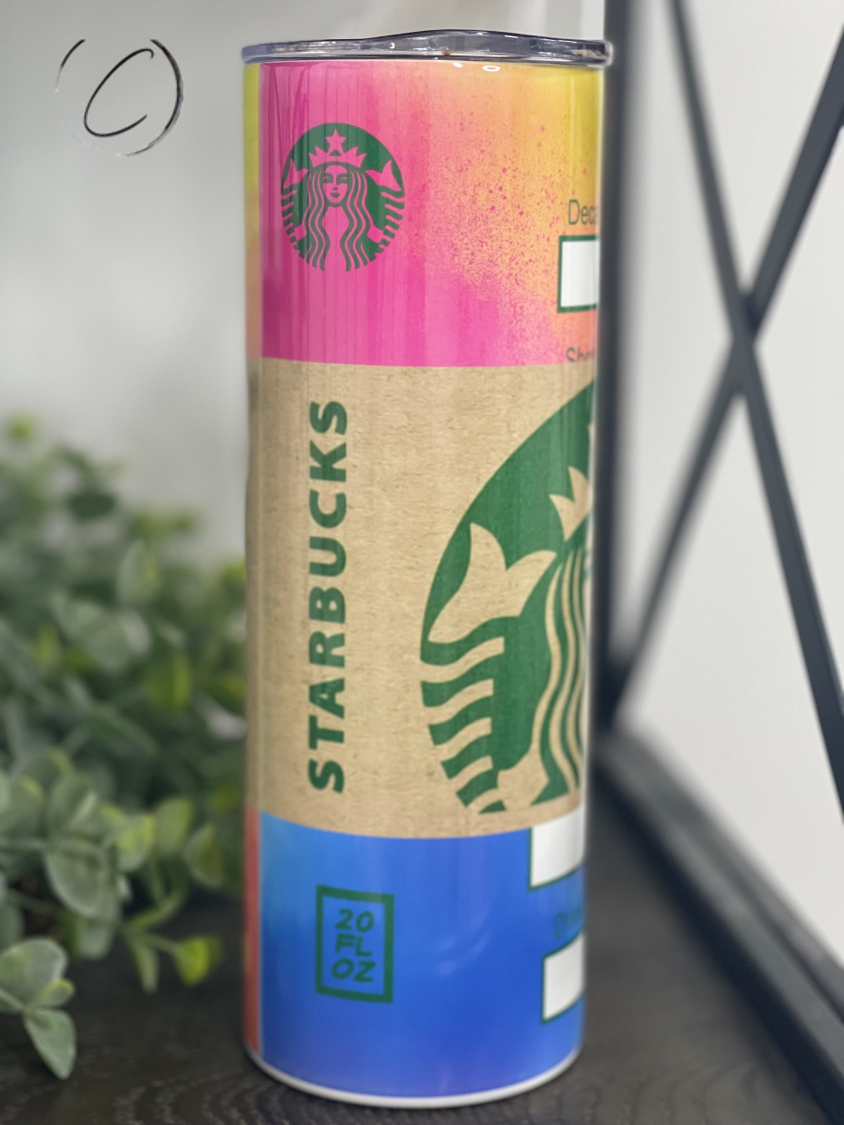 Groovy Starbucks 20oz Skinny Tumbler with vibrant design and reusable straw, perfect for hot and cold beverages.