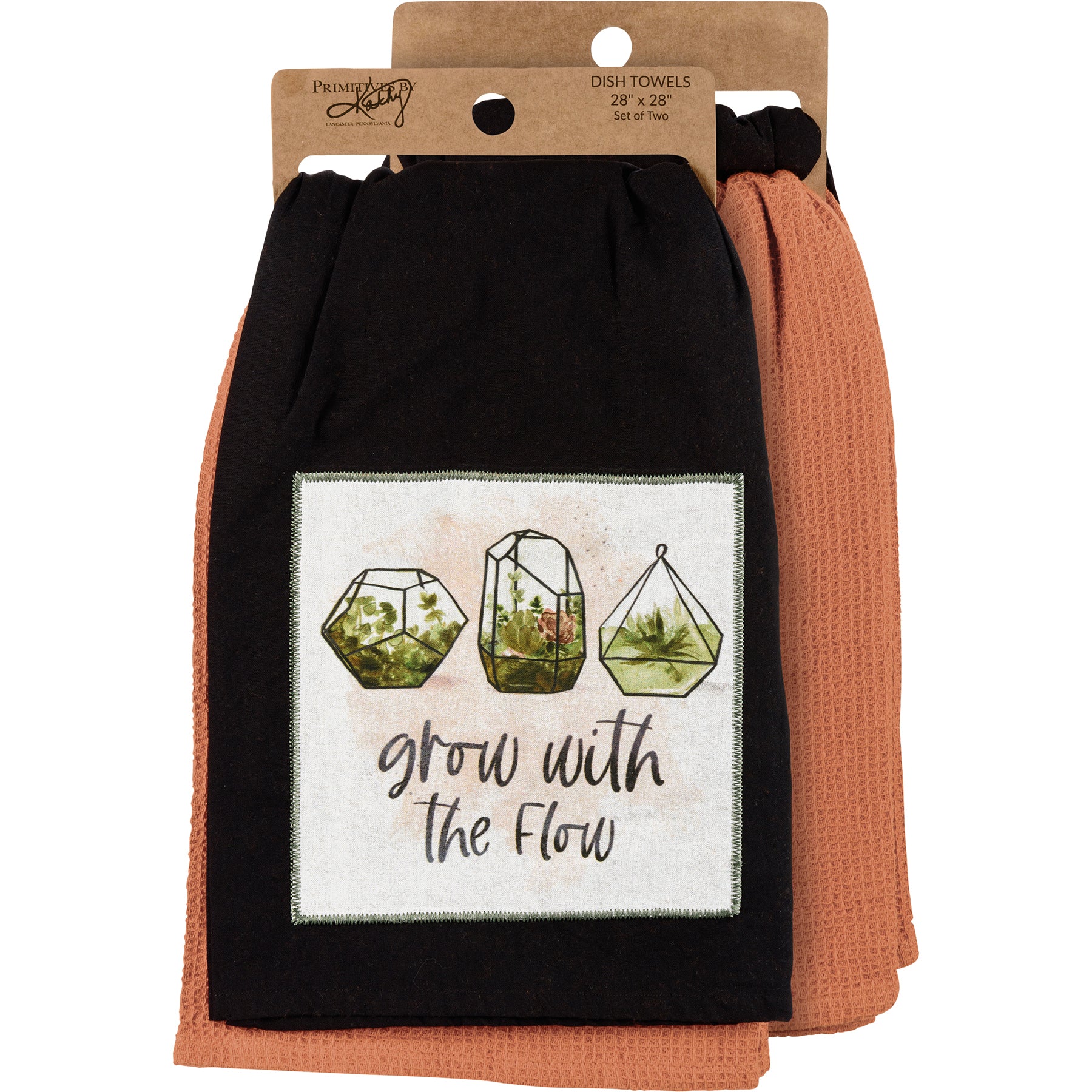 Grow With The Flow Kitchen Towel Set featuring cotton plant designs and stitched art panel with sentiment.
