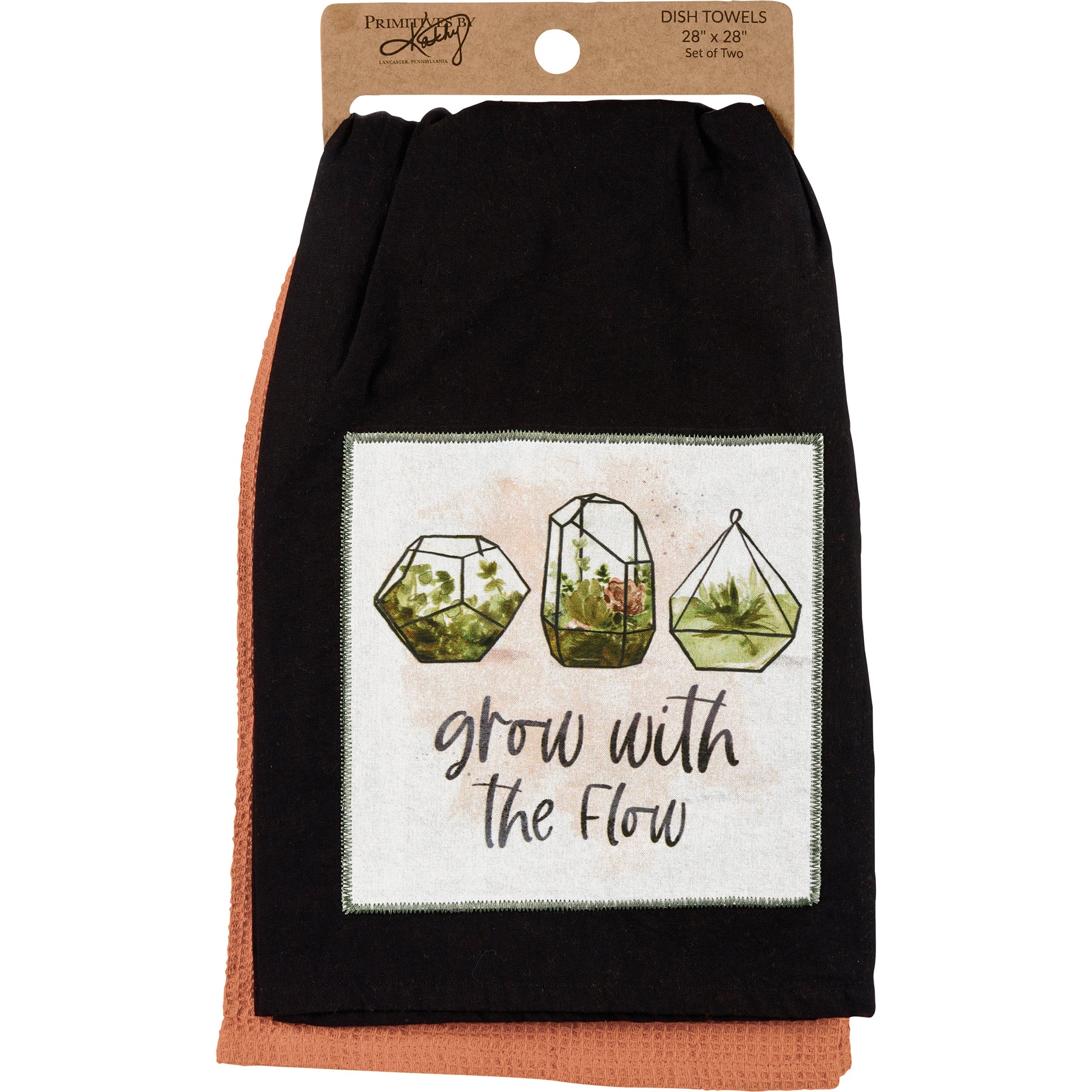 Grow With The Flow Kitchen Towel Set featuring cotton plant designs and stitched art panel with sentiment.