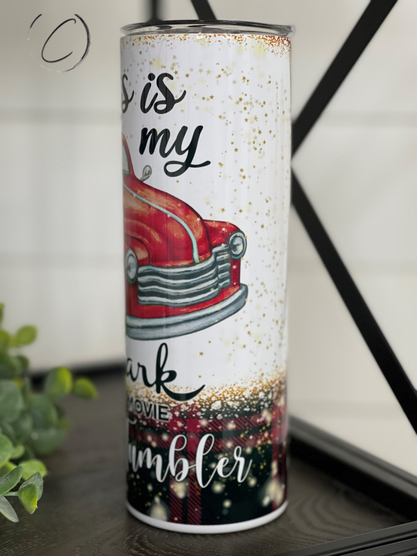 Hallmark Christmas Movie Watching 20oz skinny tumbler with festive design and reusable straw.