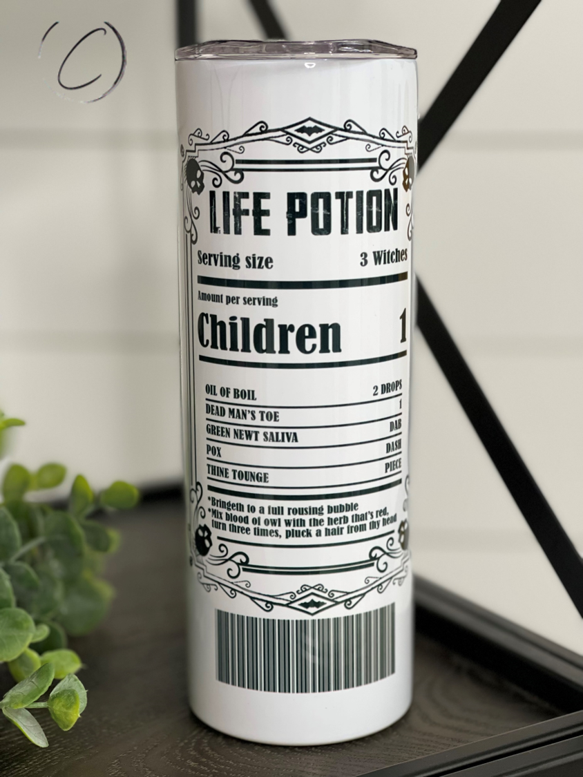 Hocus Pocus Hard Seltzer 20oz Skinny Tumbler with vibrant design and reusable straw.