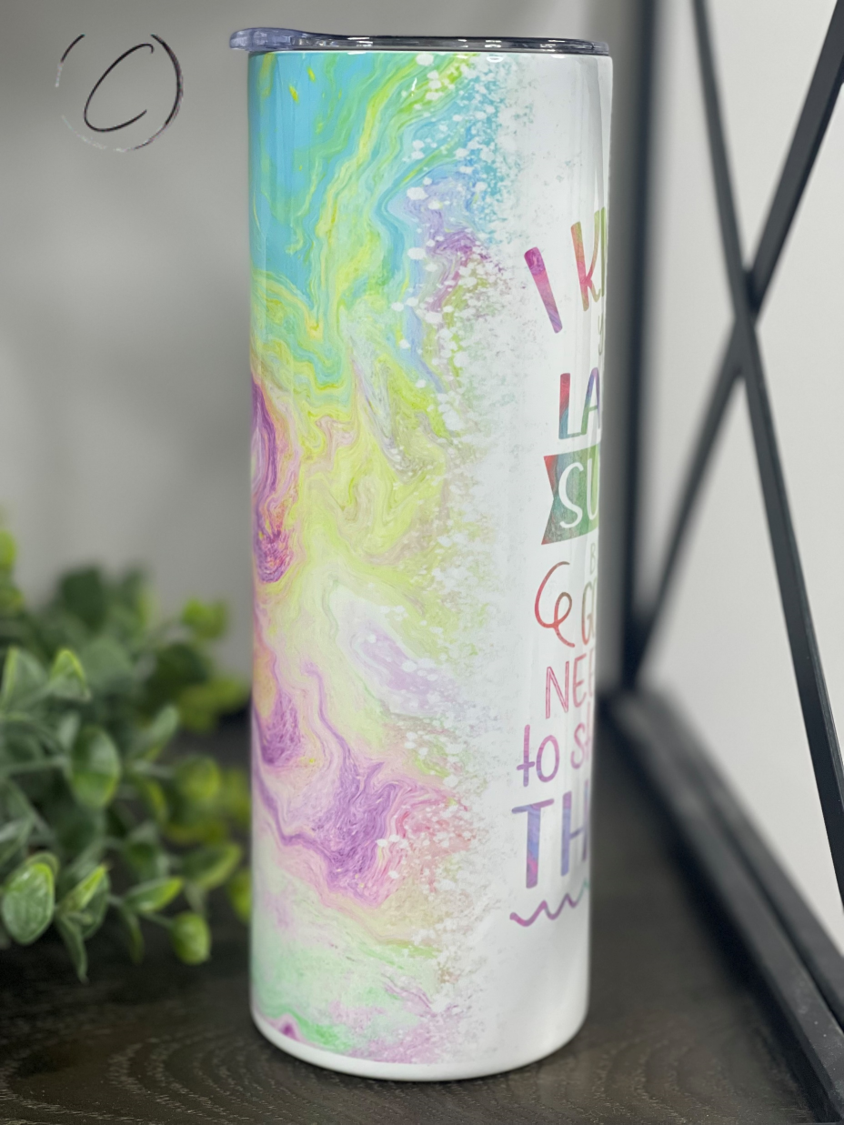 I Know Your Lane Sucks 20oz Skinny Tumbler with a vibrant full wrap design, perfect for hot and cold beverages.