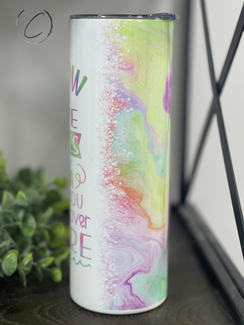 I Know Your Lane Sucks 20oz Skinny Tumbler with a vibrant full wrap design, perfect for hot and cold beverages.