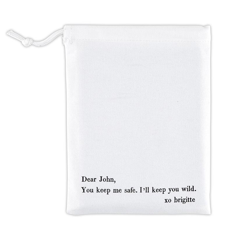 I Like Receiving A Letter Greeting Card Set featuring six unique letterpressed cards and matching envelopes in a cotton drawstring bag.