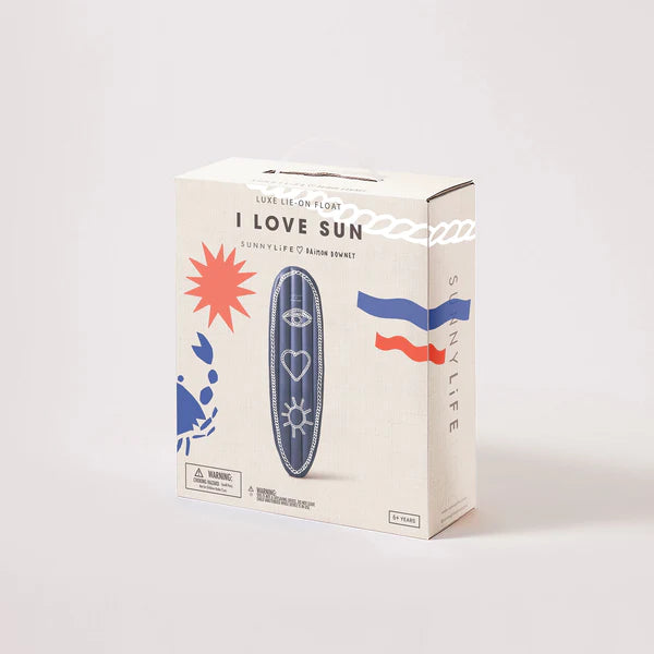 I Love Sun Lie On Pool Float featuring a goth mystical occult design, perfect for relaxing in the pool or at the beach.