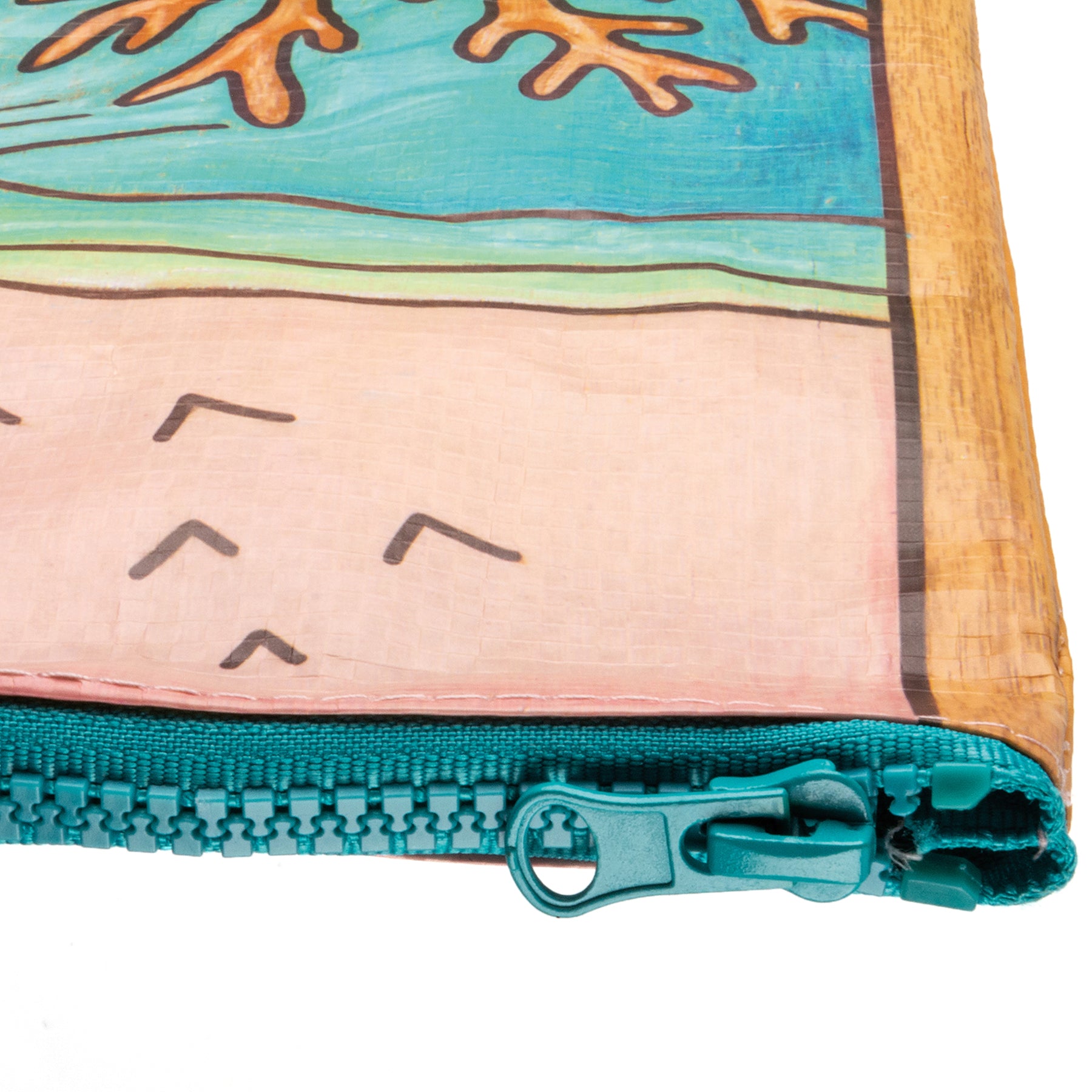 Jumbo Pouch Brave Free & Wild As The Sea Zipper Folder featuring colorful wood burned designs and top zip closure.