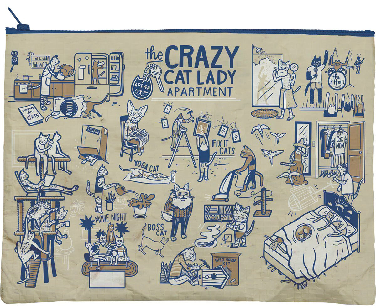 Jumbo Pouch featuring cat-themed designs with zipper closure, showcasing 'Welcome To Catsville' sentiment.