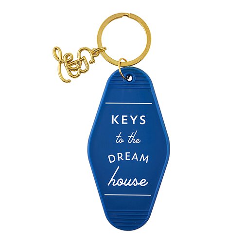 Keys To The Dream House Motel Style Keychain with gold hardware, featuring vibrant colors and trendy phrases, perfect for keys or handbags.