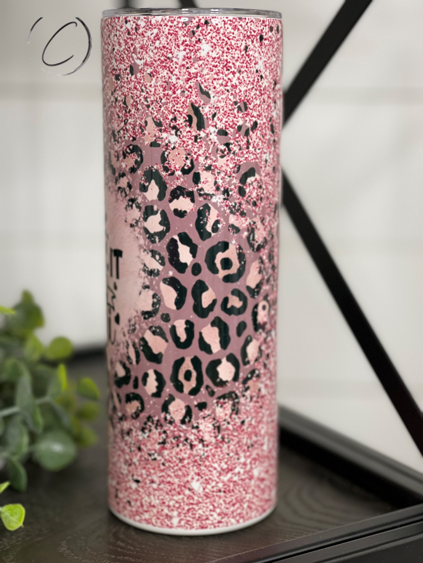 Kickin' It With My Mini 20oz Skinny Tumbler featuring a vibrant full wrap design and a reusable straw.