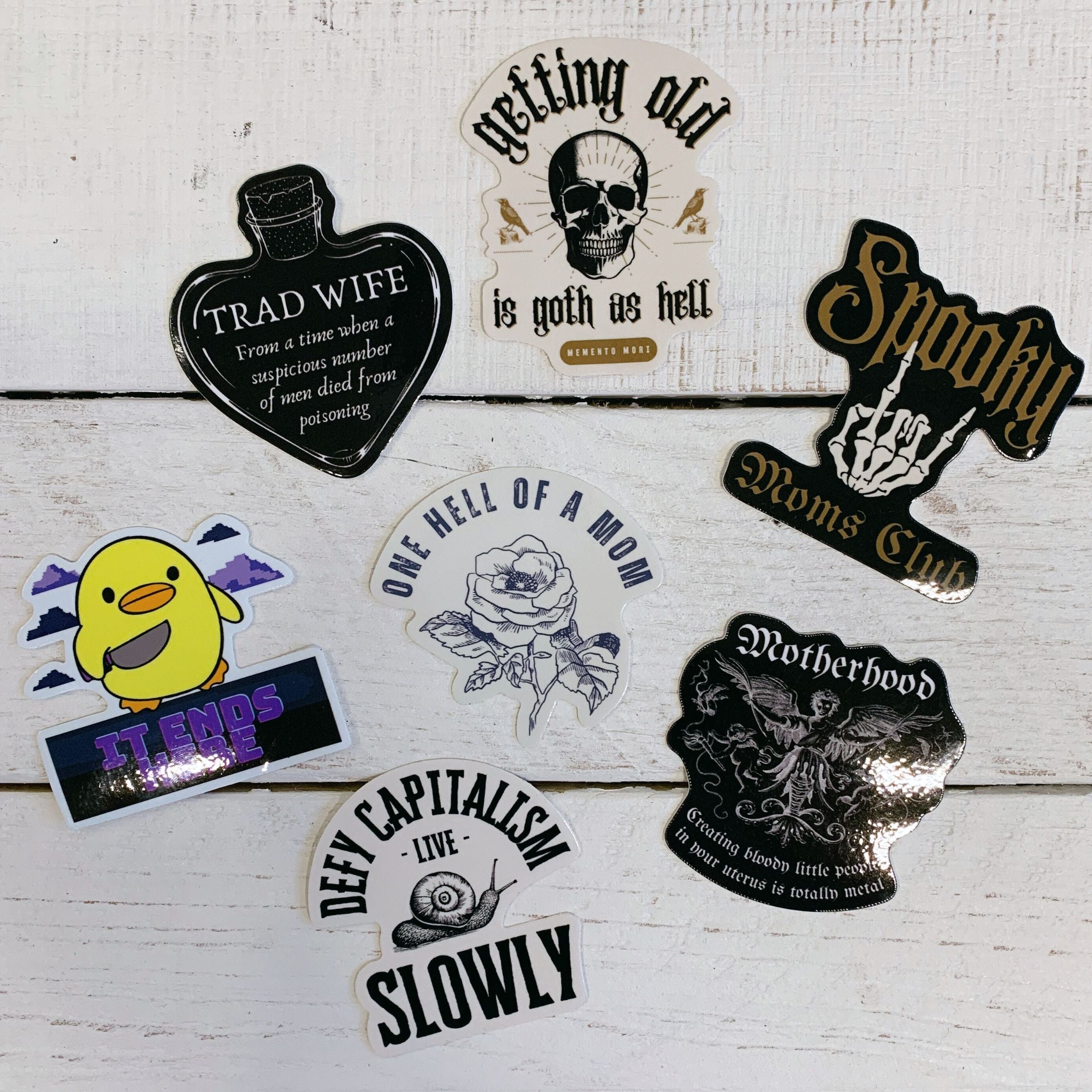 Knife Duck It Ends Here Sticker featuring a vibrant yellow duck design with the phrase 'It's (Always) Pride Bitches' in a playful font.