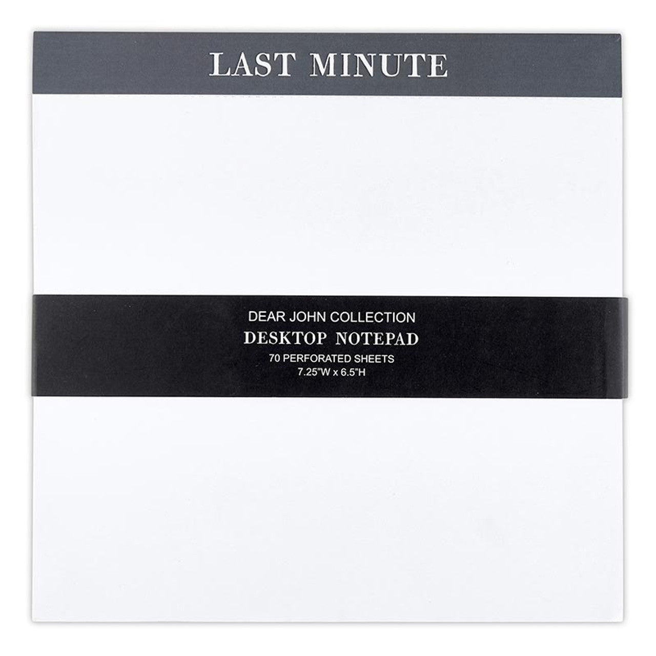 Last Minute Chunky Square Notepad Block with 70 tear-off sheets, black cover with white text, measuring 7.25" x 7.25".