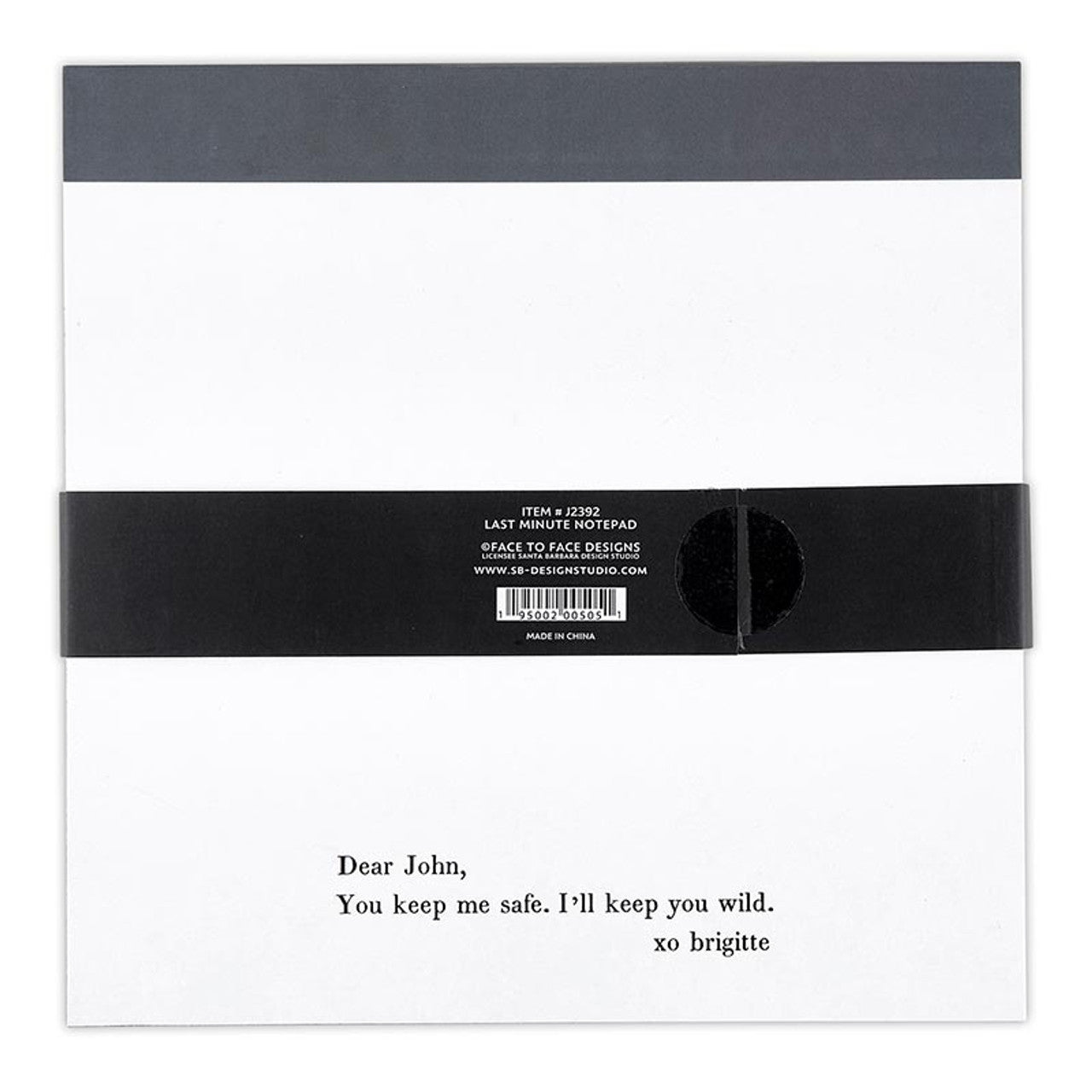 Last Minute Chunky Square Notepad Block with 70 tear-off sheets, black cover with white text, measuring 7.25" x 7.25".