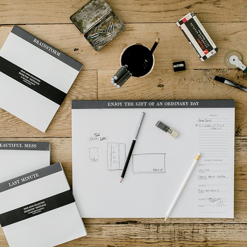 Last Minute Chunky Square Notepad Block with 70 tear-off sheets, black cover with white text, measuring 7.25" x 7.25".