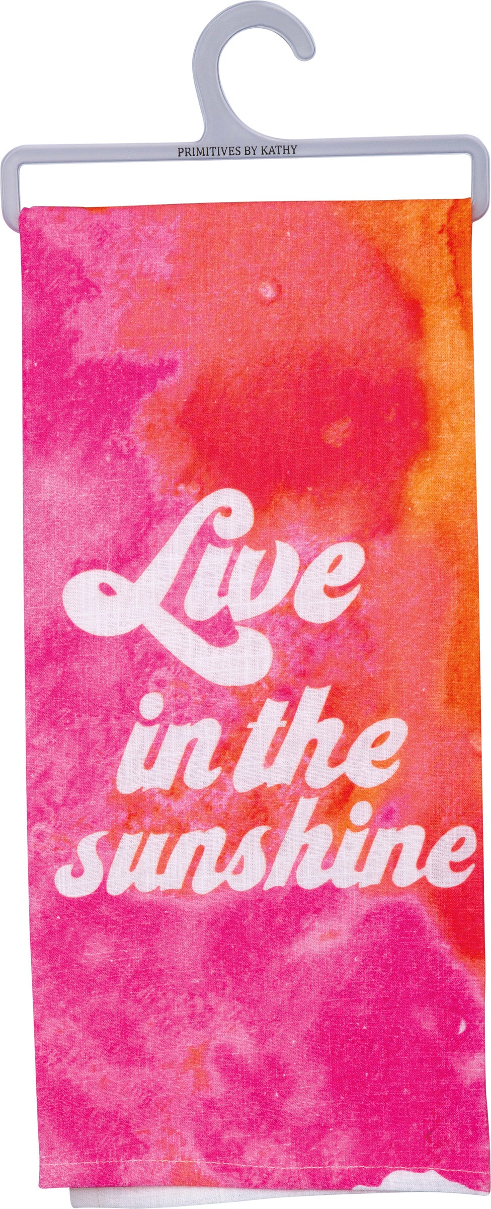Live In The Sunshine Dish Cloth Towel featuring a colorful watercolor design and retro sentiment, perfect for kitchen use.
