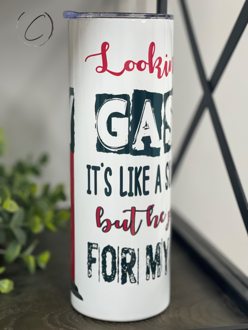 Looking For A Gas Daddy 20oz Skinny Tumbler with vibrant design and reusable straw, perfect for stylish hydration.