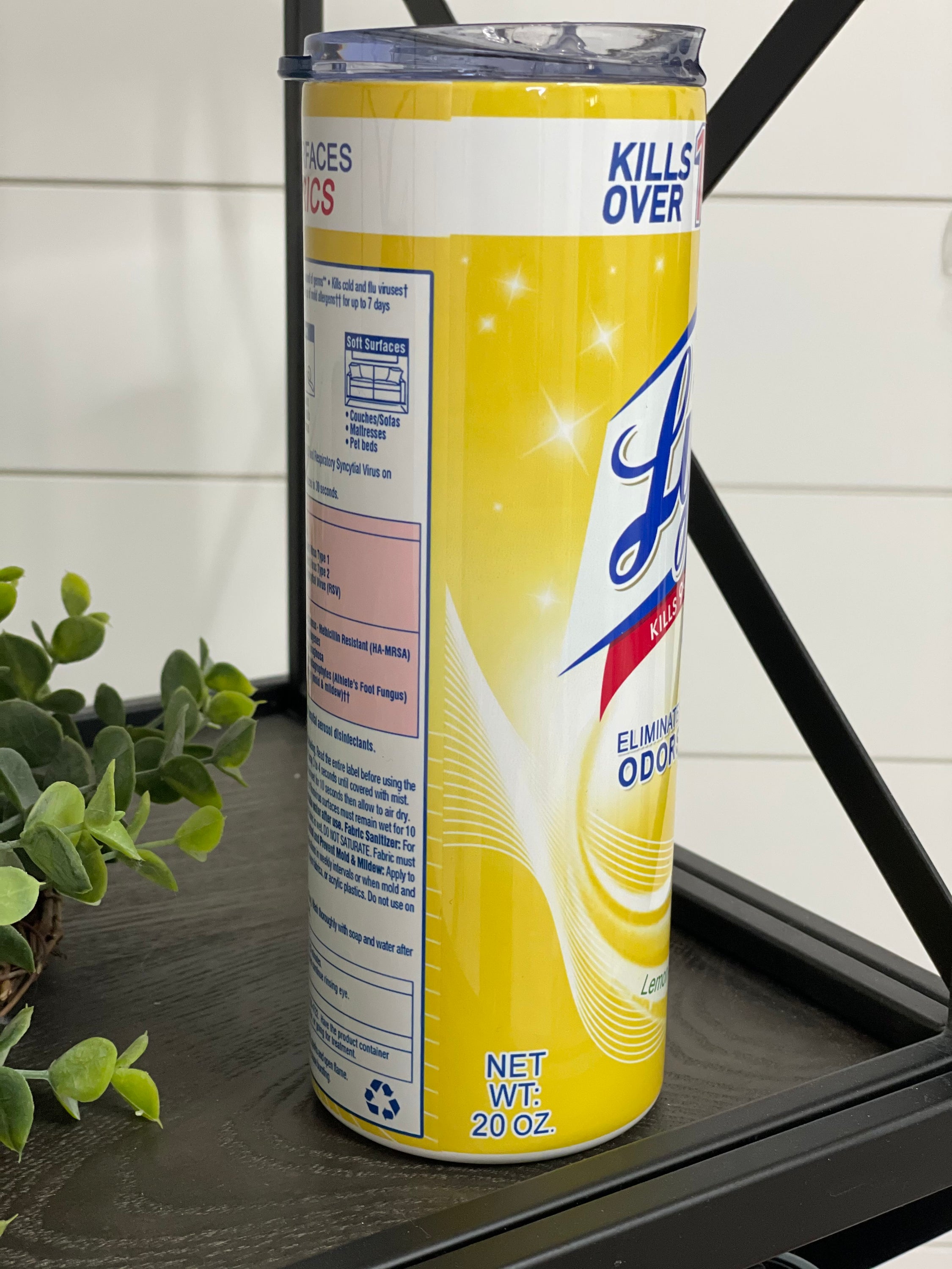 Lysol Lemon Breeze Scent 20oz Skinny Tumbler with a vibrant design and reusable straw.