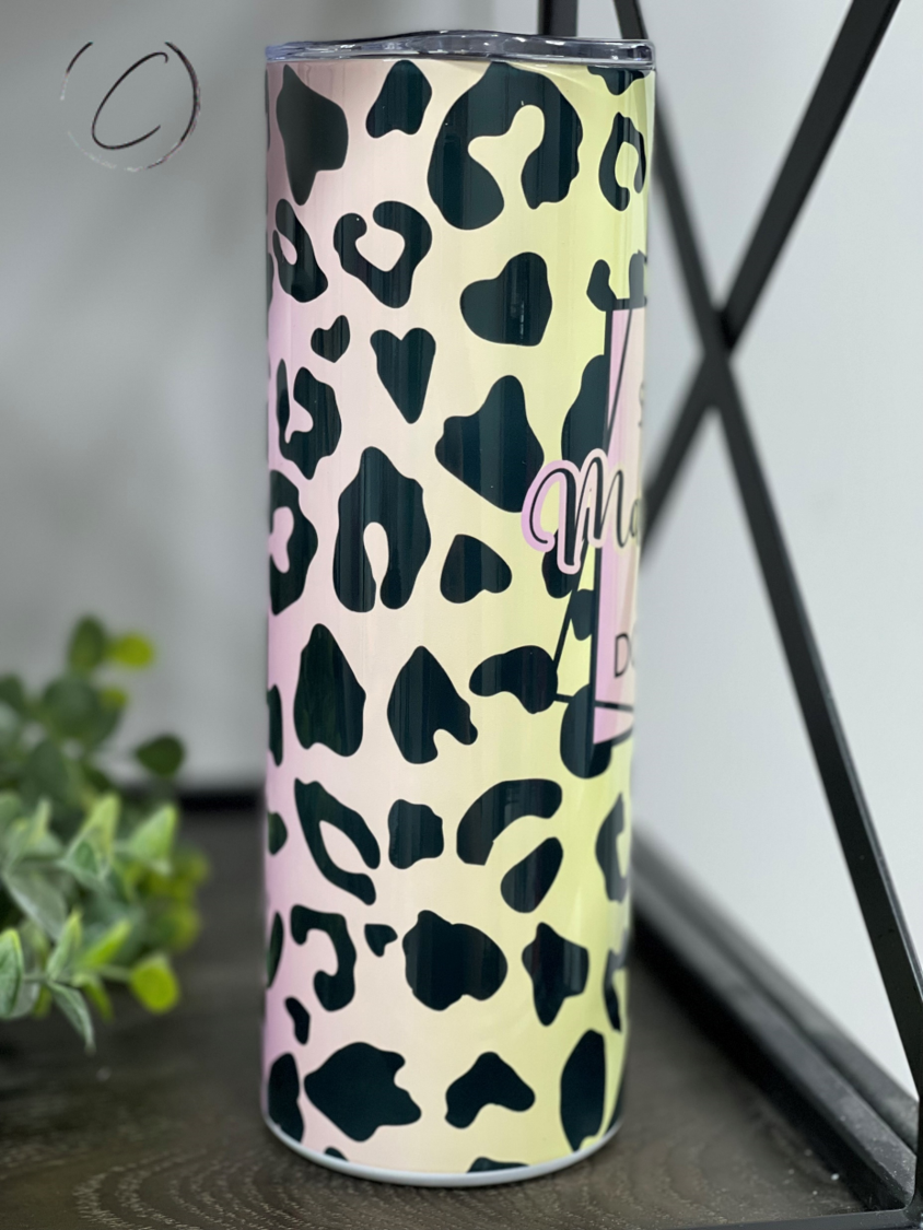 Mad Hustle & Dope Soul 20oz Skinny Tumbler with vibrant design and reusable straw.