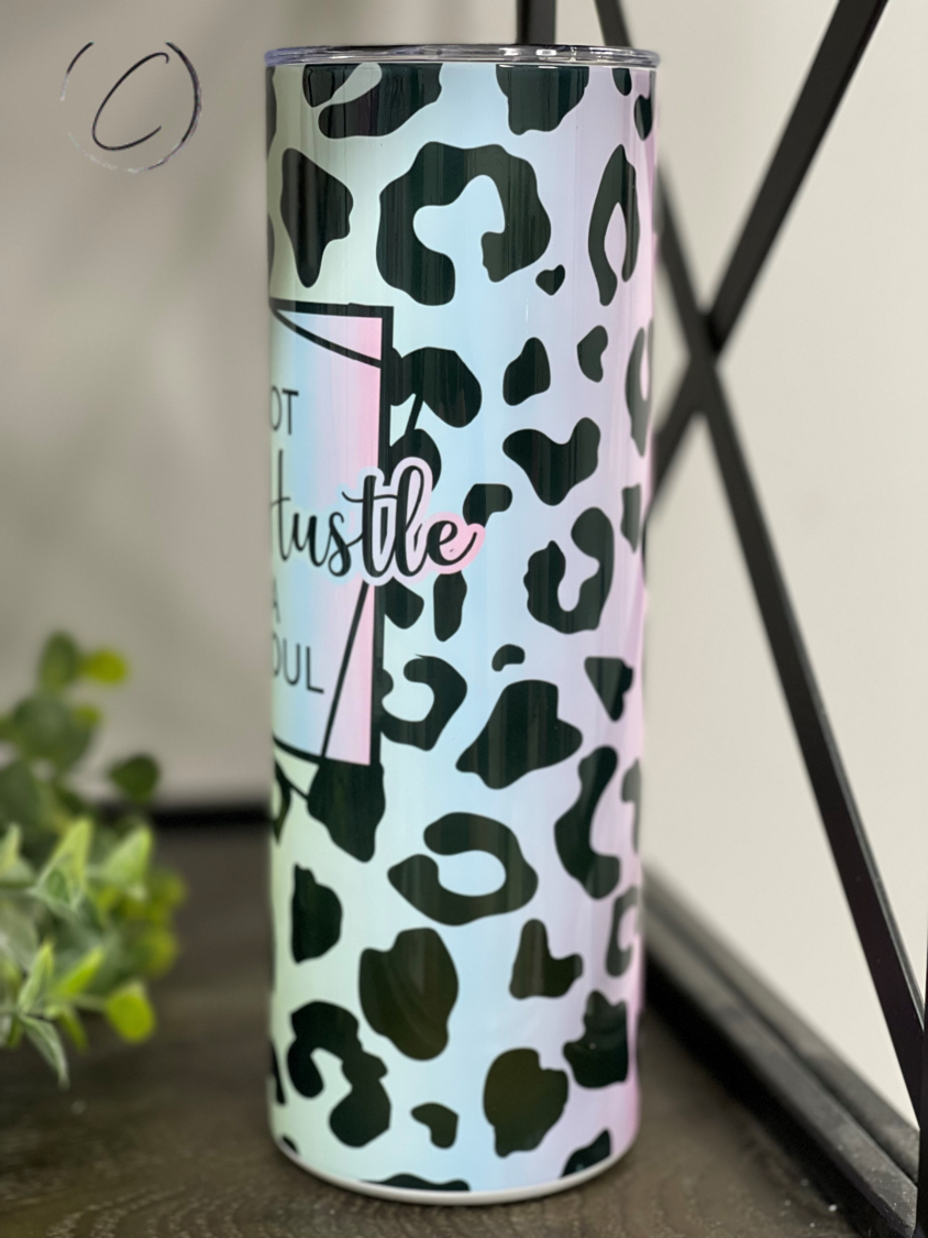 Mad Hustle & Dope Soul 20oz Skinny Tumbler with vibrant design and reusable straw.