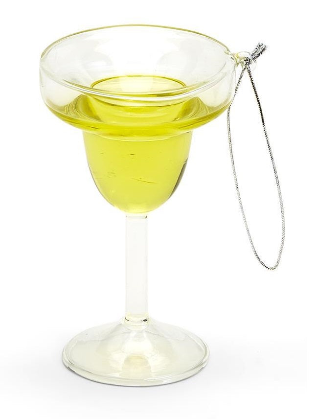 A beautifully crafted Margarita glass ornament with real liquid inside, showcasing vibrant colors and intricate details.