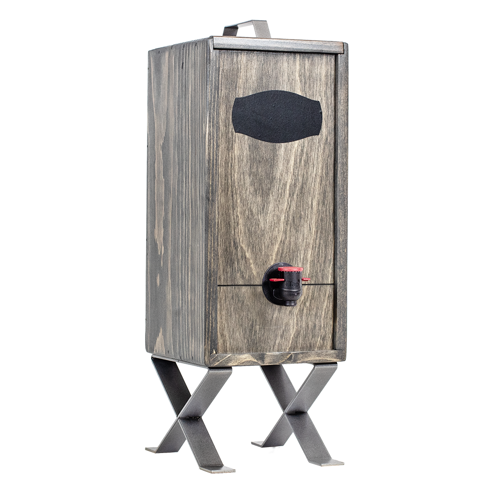 Metro Line Nook in stained gray with silver legs, showcasing its unique pine wood design and fillable beverage bag.