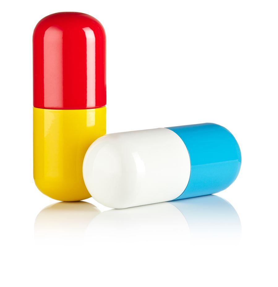 Mini Pill-Shaped Pill Box in vibrant colors, compact aluminum tin container for storing medications securely.