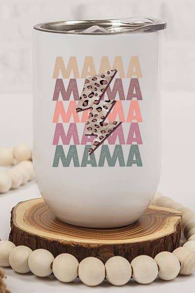 Stylish 12 oz stainless steel wine tumbler with leopard bolt design, perfect for Mother's Day gifts.