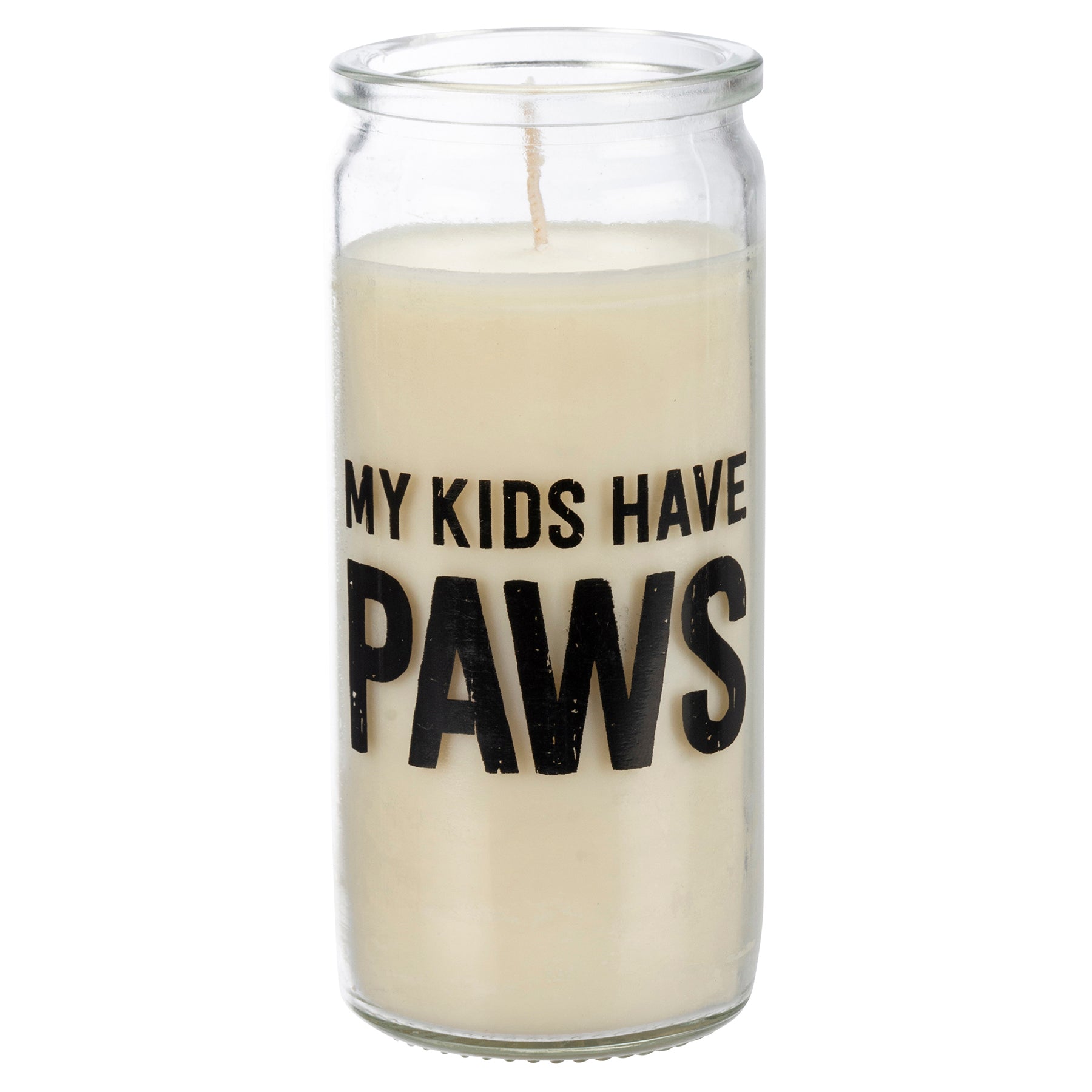 My Kids Have Paws Cat Mom Box Sign and Candle Giftable Set featuring a wooden sign and a soy wax candle in a glass container.