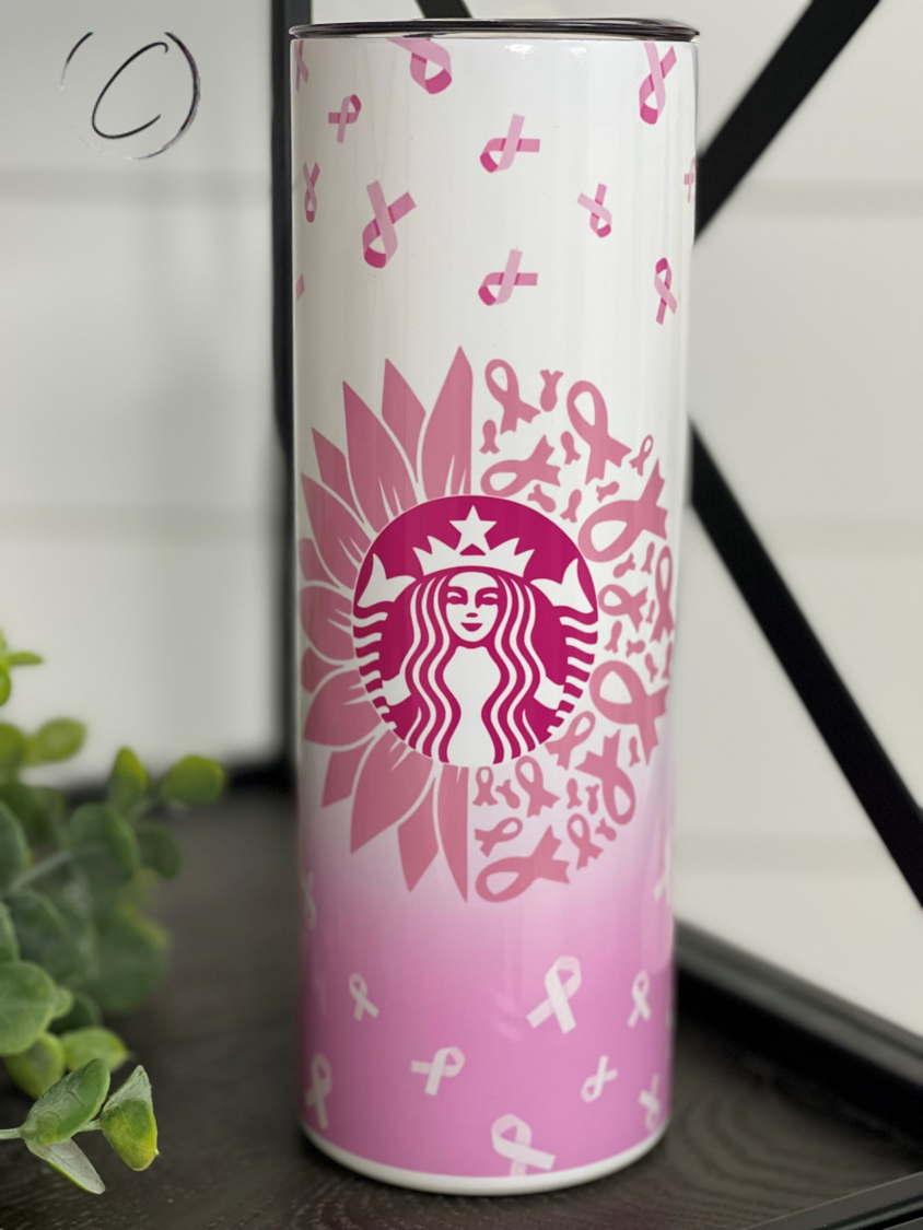 My Pink Drink Starbucks 20oz UV Pink Skinny Tumbler with color-changing effect in sunlight, featuring a reusable straw.