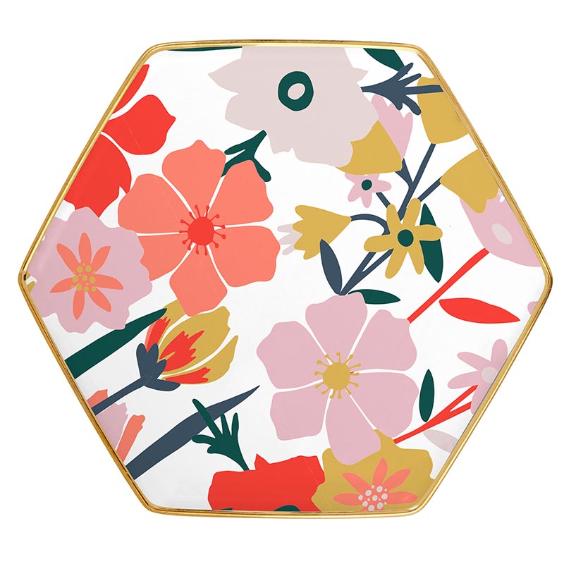 Never Stop Growing Hexagon Mug and Saucer Set featuring a floral design, perfect for stylish sipping.
