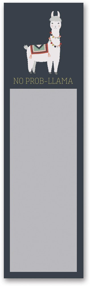 No Prob-Llama Magnetic Sticky Notepad in Navy Blue featuring a quilted llama design and playful sentiment.