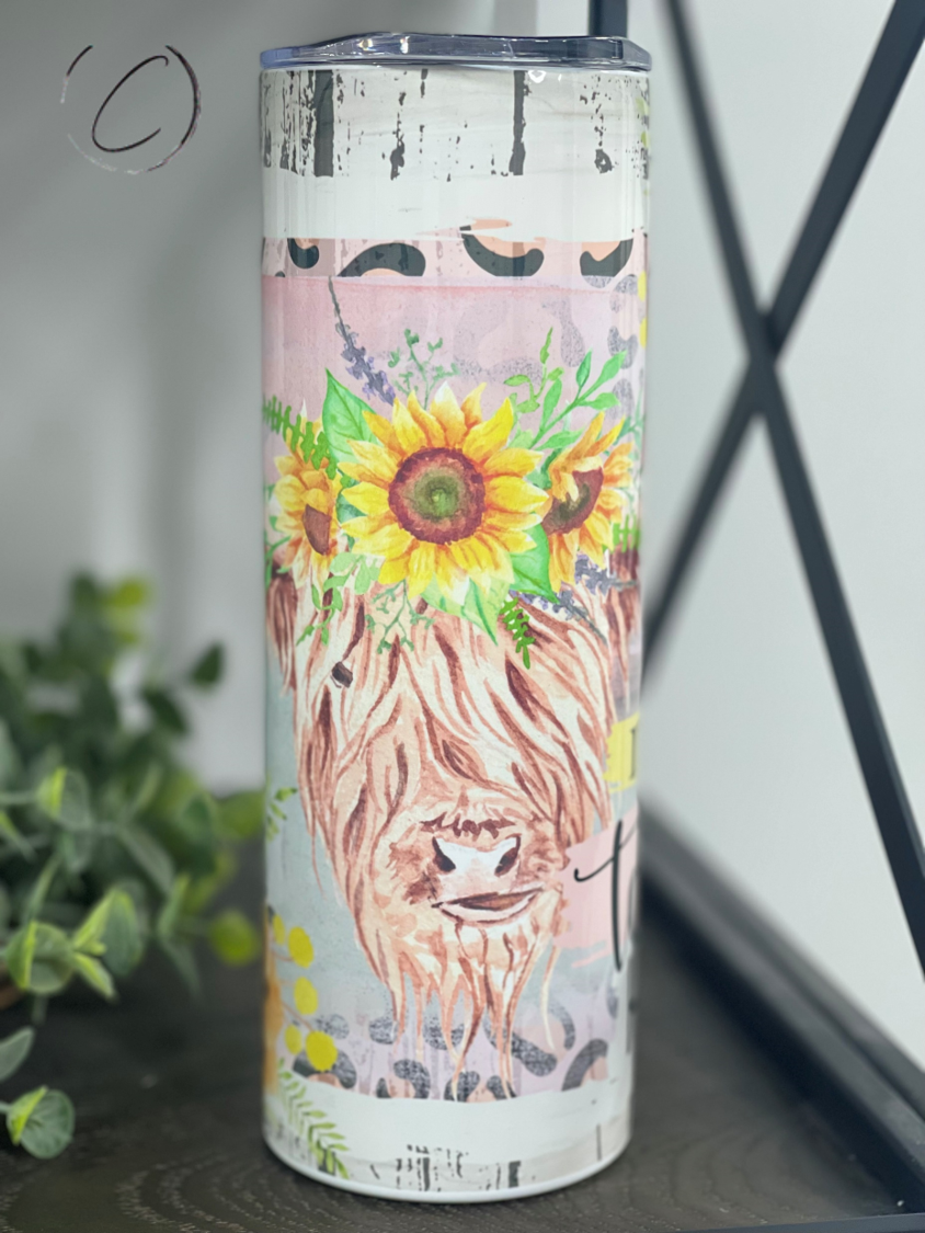 Not Today Heifer 20oz Skinny Tumbler with a vibrant full wrap design, featuring a reusable straw.