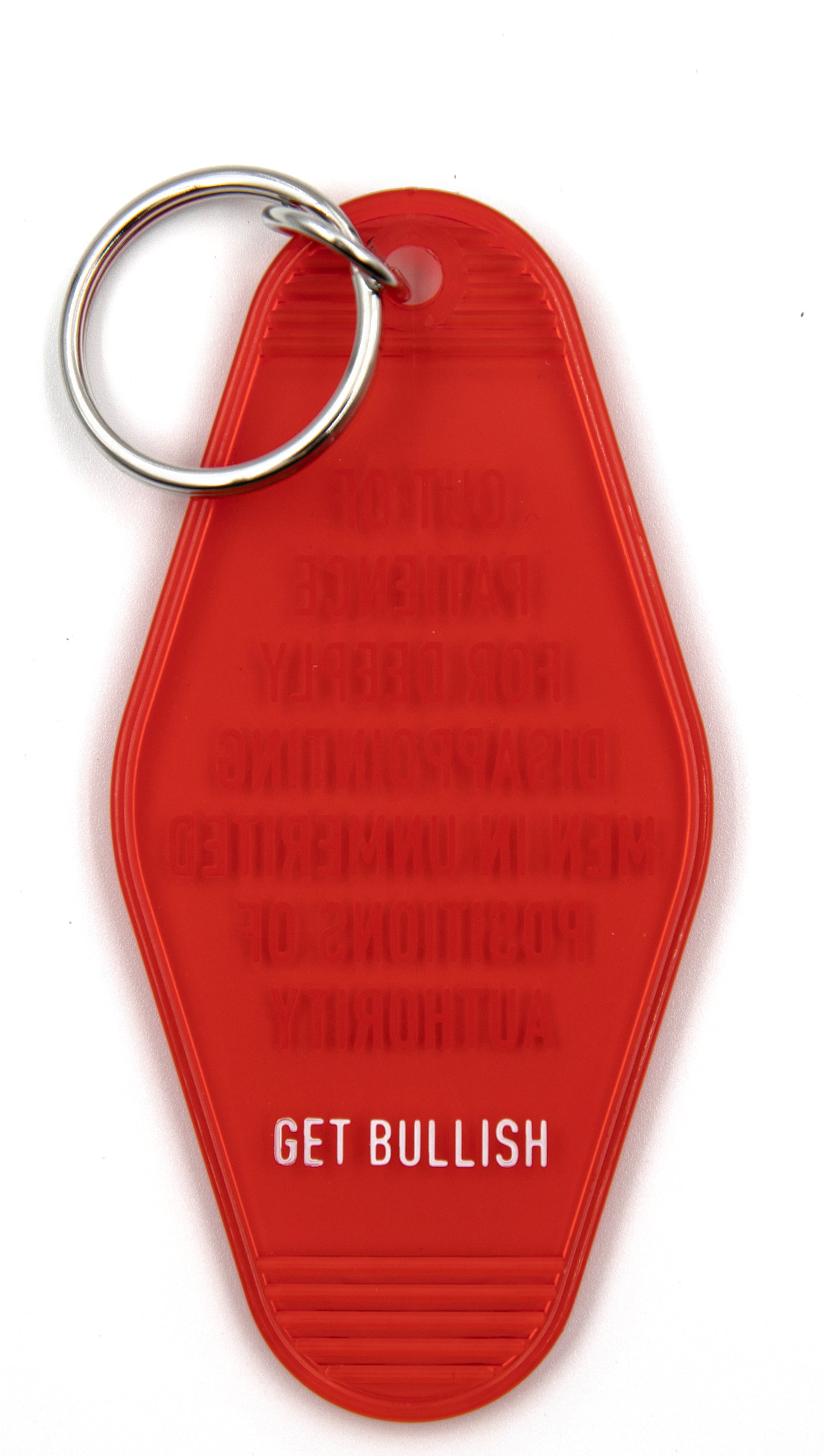 Out of Patience for Deeply Disappointing Men Motel Style Keychain featuring bold text on a classic motel key tag design.