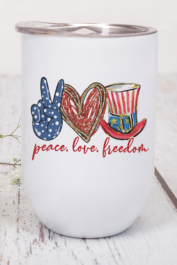 Main Patriotic Peace Love Freedom Hat Wine Cup Tumbler image