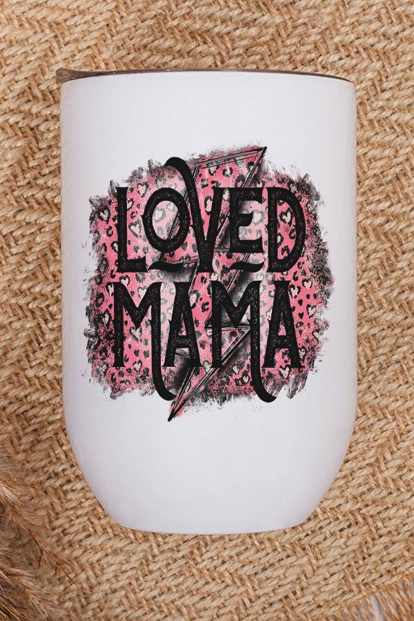 Pink and black leopard print stainless steel wine tumbler with lid and straw, designed for moms.