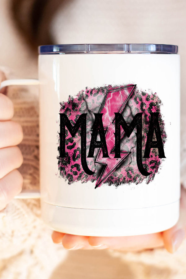 Pink Black Mama Leopard Stainless Steel Coffee Travel Cup with double wall insulation and stylish design.