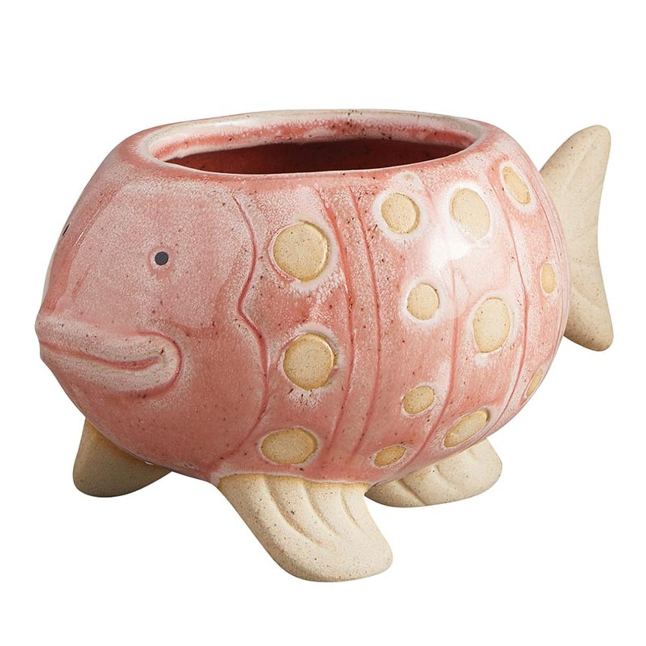 A charming pink ceramic fish-shaped mini planter pot, perfect for small plants and decorative items.