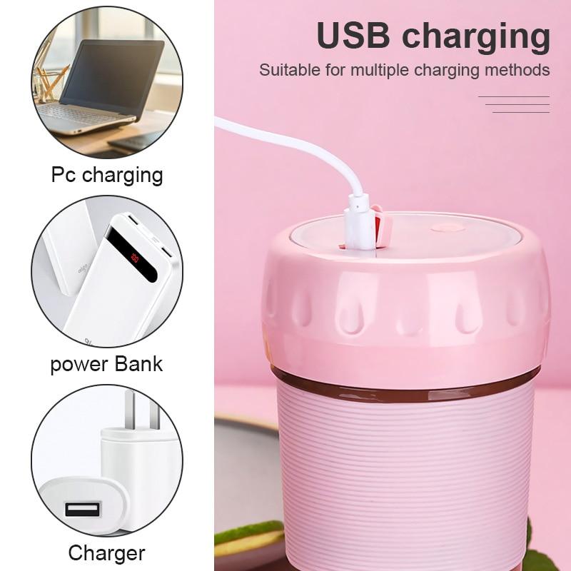 Portable Personal Juice Blender and Smoothie Maker in a sleek design, showcasing its compact size and USB charging feature, perfect for on-the-go blending.