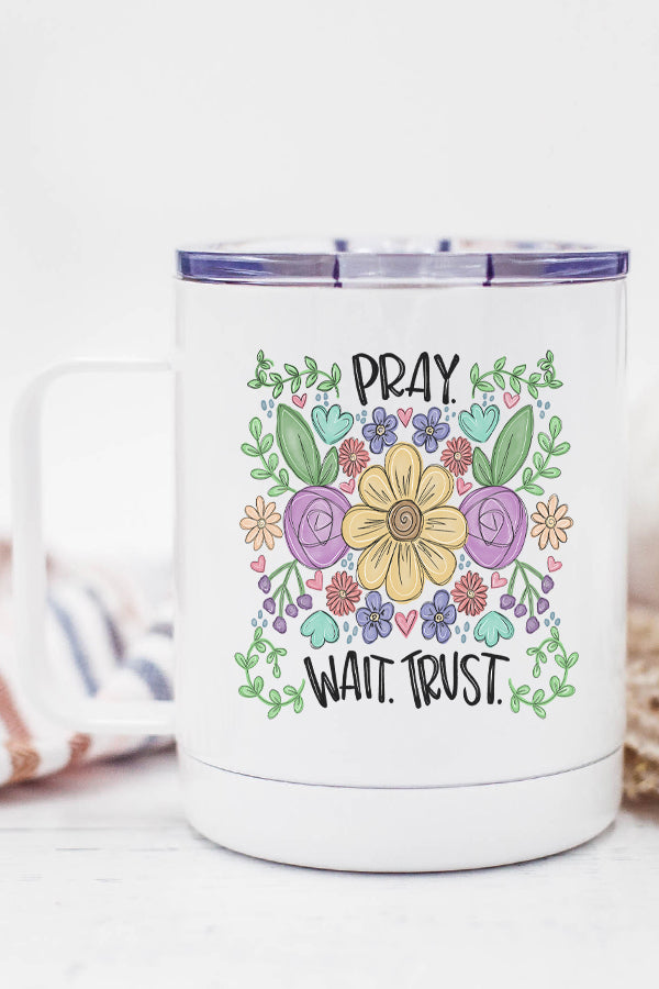 Main Pray Wait Trust Floral Stainless Steel Coffee Travel Cup image