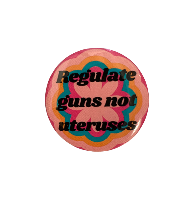 A set of five colorful 1.25 inch pinback buttons with pro-choice messages, perfect for feminists and advocates of reproductive rights.