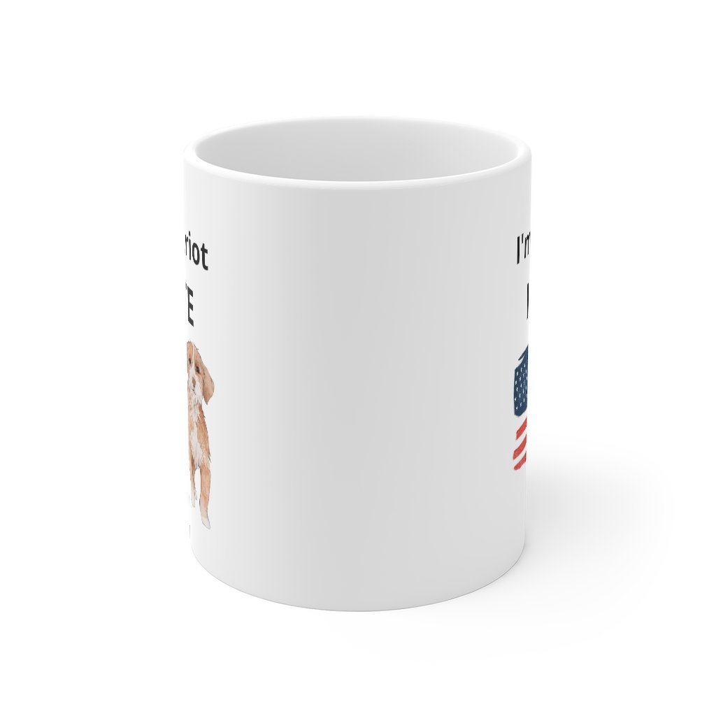 Puppy I'm a Patriot - I Vote Mug, white ceramic with rounded corners and C-handle, perfect for coffee and tea.