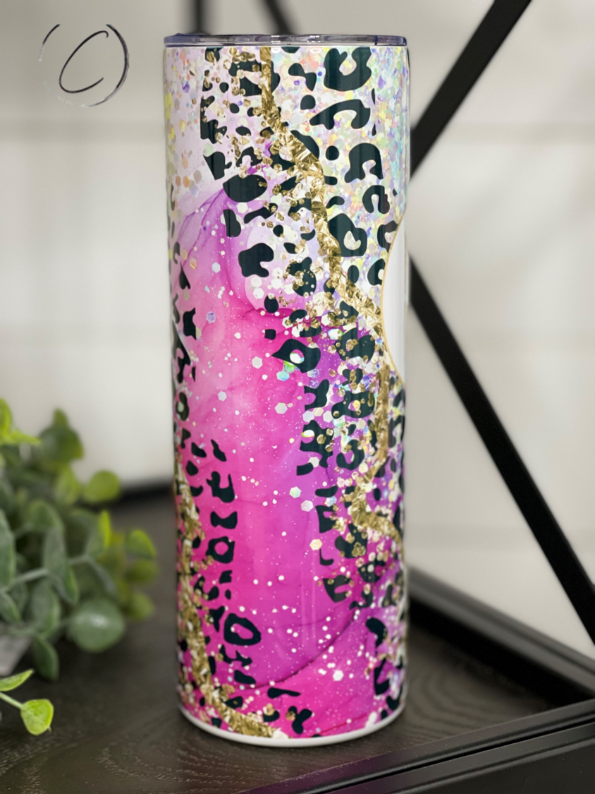 Rainbow Leopard Geode Mama 20oz Skinny Tumbler with vibrant design and reusable straw.